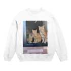 ANAROGUの出窓で飼い主帰るを待つ猫たち Crew Neck Sweatshirt