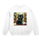 yoiyononakaの図書室の黒猫01 Crew Neck Sweatshirt