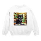 yoiyononakaの図書室の黒猫02 Crew Neck Sweatshirt