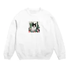 capcat1919のハチワレ白黒猫とサボテン Crew Neck Sweatshirt