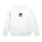 かわいい女の子とシュールな絵の飛び出すワンちゃん Crew Neck Sweatshirt