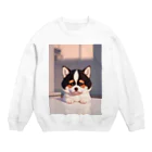 かわいい女の子とシュールな絵の子猫なしばちゃん Crew Neck Sweatshirt