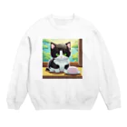 yoiyononakaのお餅と白黒猫 Crew Neck Sweatshirt