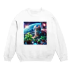 ニャーちゃんショップの宇宙船で植物を育てながら宇宙旅行している猫 Crew Neck Sweatshirt