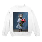 kuronyansuzuのお祝いの花束を持っているロシアンブルーちゃん Crew Neck Sweatshirt