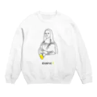 ビールとアート TM-3 Designの名画 × BEER（モナ・リザ）黒線画 Crew Neck Sweatshirt