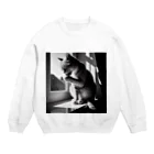 猫は癒やしの毛づくろい猫 Crew Neck Sweatshirt