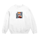 こんこん𝕏🐳の風船を持ったきつね Crew Neck Sweatshirt