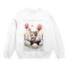 恥ずかしがり屋のねこショップの猫とお花 Crew Neck Sweatshirt