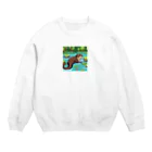 rearemonの流れの中でバタフライスタイルで泳ぐコツメカワウソ Crew Neck Sweatshirt