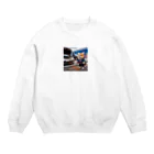 Colorful Canvasの車のバッテリーがあがって、立ち往生しているコーギー Crew Neck Sweatshirt