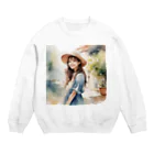 ura3_の麦わら帽子の女の子 Crew Neck Sweatshirt