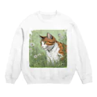 にゃんこーねこの草の中の猫 Crew Neck Sweatshirt