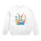 うさぎやの花に囲まれたうさぎ2 Crew Neck Sweatshirt