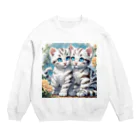 yoiyononakaの虎縞白猫兄弟のまなざし02 Crew Neck Sweatshirt