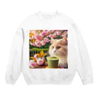 猫と紡ぐ物語の春の訪れを告げる桜満開 Crew Neck Sweatshirt