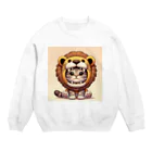 IloveCatのライオンのフードが座っている子猫 Crew Neck Sweatshirt