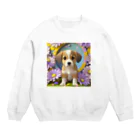 chan-takehaniの陽気な子犬と春の花々 Crew Neck Sweatshirt