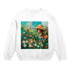 AQUAMETAVERSEのお花畑に囲まれる猫ちゃんと私 アメジスト 2846 Crew Neck Sweatshirt