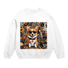 アニマルアーティファクトの楽器に囲まれているコーギー Crew Neck Sweatshirt