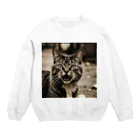 安達聖也の怒ってるネコ Crew Neck Sweatshirt