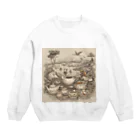 レトロゲームイラストの西洋風動物達のお茶会 Crew Neck Sweatshirt