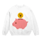 お絵かき屋さんの豚の貯金箱（お金） Crew Neck Sweatshirt