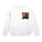 LEAD !のかわいくてクールなモンスターがアメリカンスタイルのバイクに乗っている様子 Crew Neck Sweatshirt