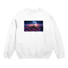 space catの花畑と猫と満月と Crew Neck Sweatshirt