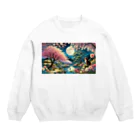 space catの夜桜と猫 Crew Neck Sweatshirt