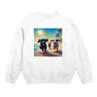 Chocolat15sucreの砂浜で遊ぶ子犬たち Crew Neck Sweatshirt