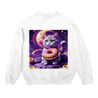 メロンパン猫の土星でドーナツ食べたい Crew Neck Sweatshirt