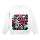 ピンクリボンの薔薇髑髏01 Crew Neck Sweatshirt