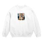 おさけふざけ＠アル中戦隊の怒った猫の表情が鮮やかに描かれた水彩画 Crew Neck Sweatshirt