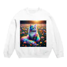 momonekokoの虹色に輝く優雅な猫 Crew Neck Sweatshirt