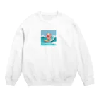 ganeshaのかわいいブタのサーフィンウェーブ Crew Neck Sweatshirt