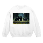 おかづあいのねこちゅうしんの黒の三頭政治 Crew Neck Sweatshirt