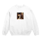 asnaynのドアを開ける猫ちゃん Crew Neck Sweatshirt