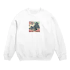 Cool Japanese CultureのSpring in Himeji, Japan: Ukiyoe depictions of cherry blossoms and Himeji Castle Crew Neck Sweatshirt