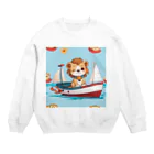 ganeshaのおもちゃのヨットに乗ってかわいいライオンに出会おう Crew Neck Sweatshirt