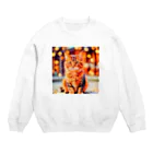 猫好きの谷の猫の水彩画/キジトラねこのイラスト/ブラウンタビーネコ Crew Neck Sweatshirt