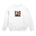 亀蘭タマムシの三毛猫親子のお願い Crew Neck Sweatshirt