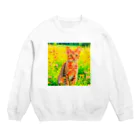 猫好きの谷の猫の水彩画/花畑のオシキャットねこのイラスト/キジトラネコ Crew Neck Sweatshirt