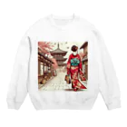 yuchijapanの京都を歩く着物美人イラスト Crew Neck Sweatshirt