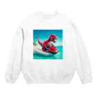 DINO-studioのジェットスキーを楽しむ赤ティラノ Crew Neck Sweatshirt