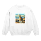 peace2024の海辺の仕事猫 Crew Neck Sweatshirt