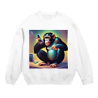 orihata-youのスマホを楽しむチンパンジー Crew Neck Sweatshirt