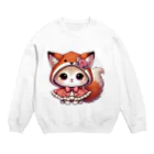Snow-peaceの可愛いキツネのフードをかぶった子猫のイラスト Crew Neck Sweatshirt