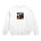 森の雑貨屋のテレビを見るネコ Crew Neck Sweatshirt