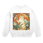 ゆまちゃんの開運雑貨屋さんの幸運を招いてない猫。花を持ってるだけよね Crew Neck Sweatshirt